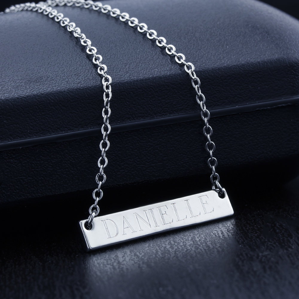 18K Gold Plated Long Bar Necklace With Free Engraving - White