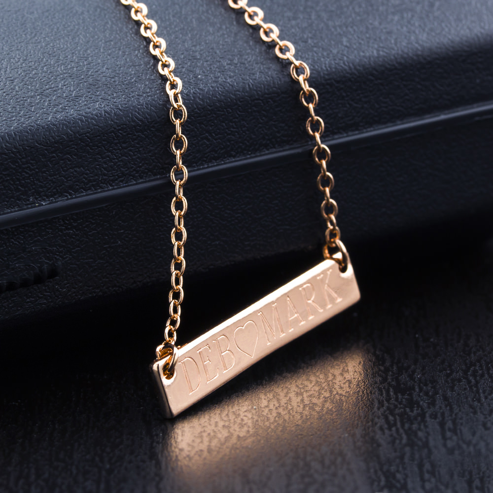 18K Gold Plated Long Bar Necklace With Free Engraving - Rose