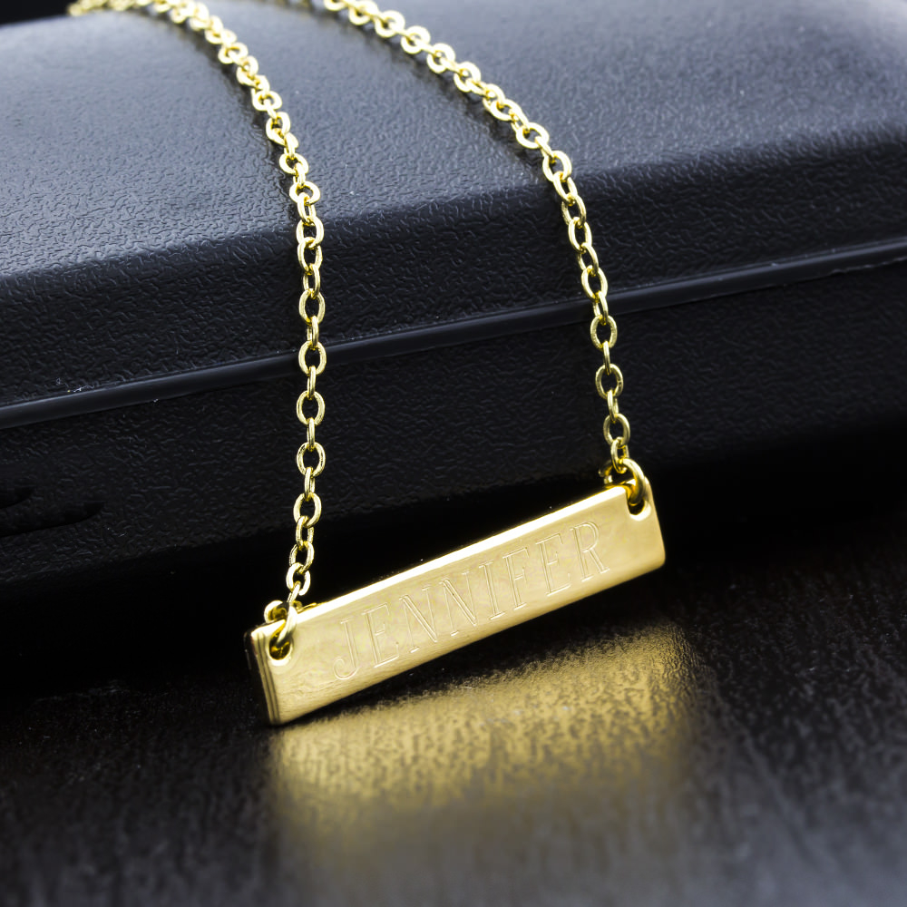 18K Gold Plated Long Bar Necklace With Free Engraving - Yellow