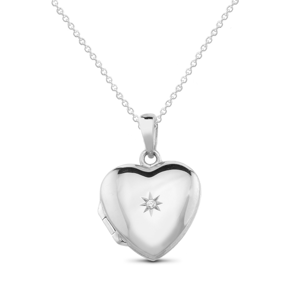 Sterling Silver Locket Necklace - White