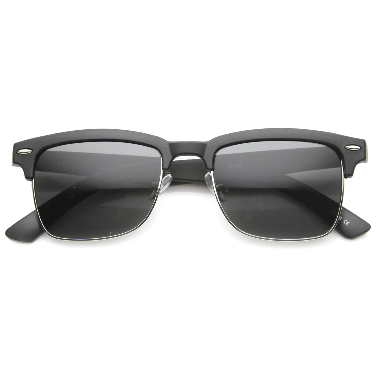Classic Dapper Rectangular Half-Frame Horn Rimmed Sunglasses 9809 - Matte Tortoise-Gold / Green