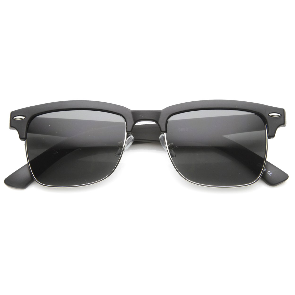 Classic Dapper Rectangular Half-Frame Horn Rimmed Sunglasses 9809 - Shiny Tortoise-Gold / Brown