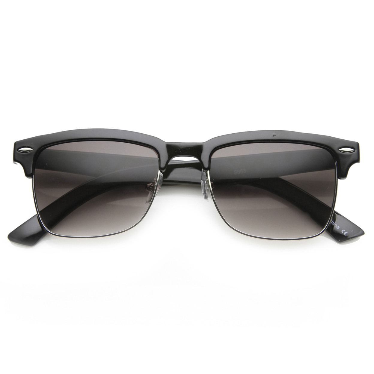 Classic Dapper Rectangular Half-Frame Horn Rimmed Sunglasses 9809 - Shiny Black-Gold / Green