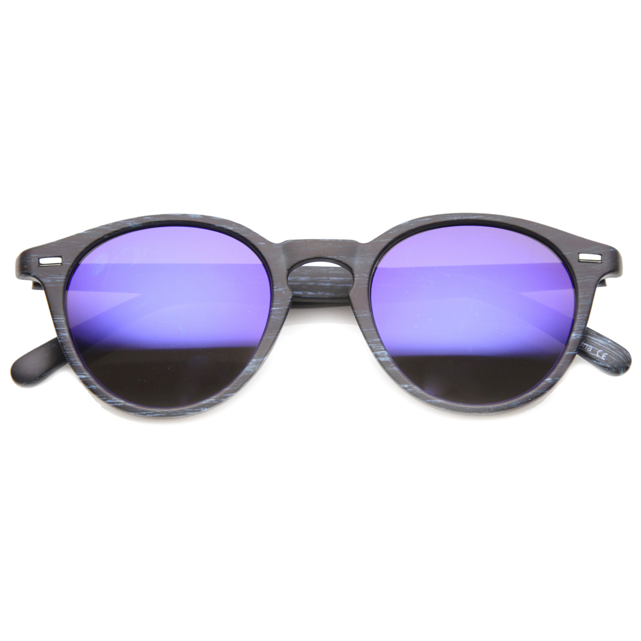 Mens Horn Rimmed Sunglasses With UV400 Protected Mirrored Lens 9812 - Black-Blue-Wood / Violet