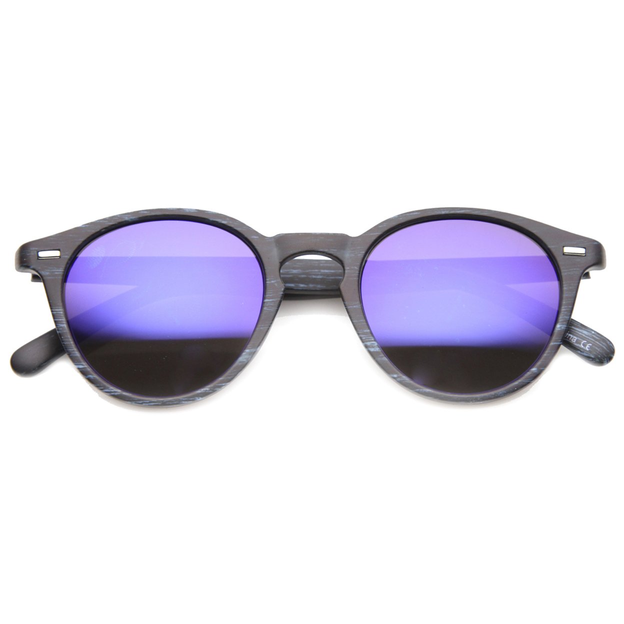 Mens Horn Rimmed Sunglasses With UV400 Protected Mirrored Lens 9812 - Black-White-Wood / Violet
