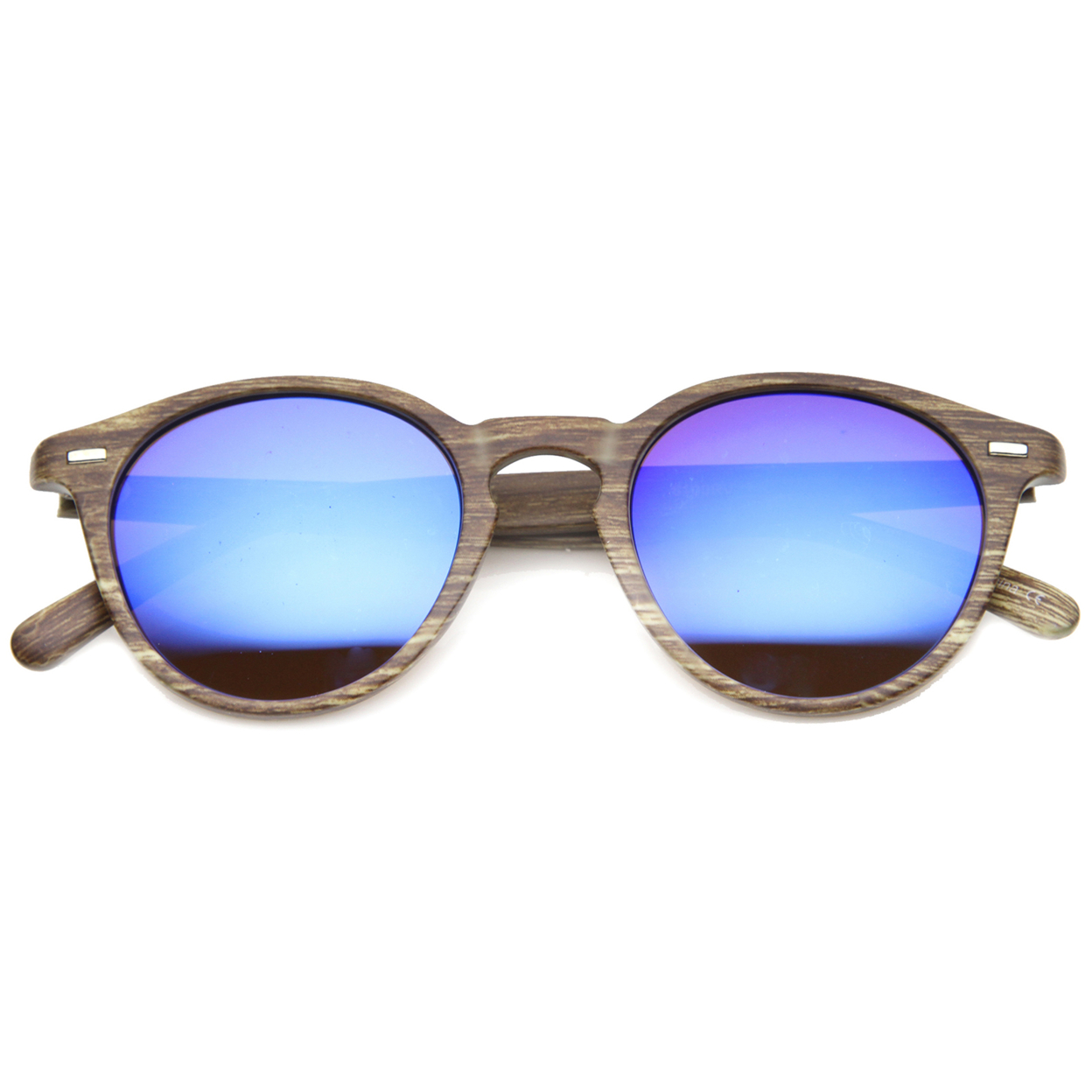 Mens Horn Rimmed Sunglasses With UV400 Protected Mirrored Lens 9812 - Black-Blue-Wood / Violet