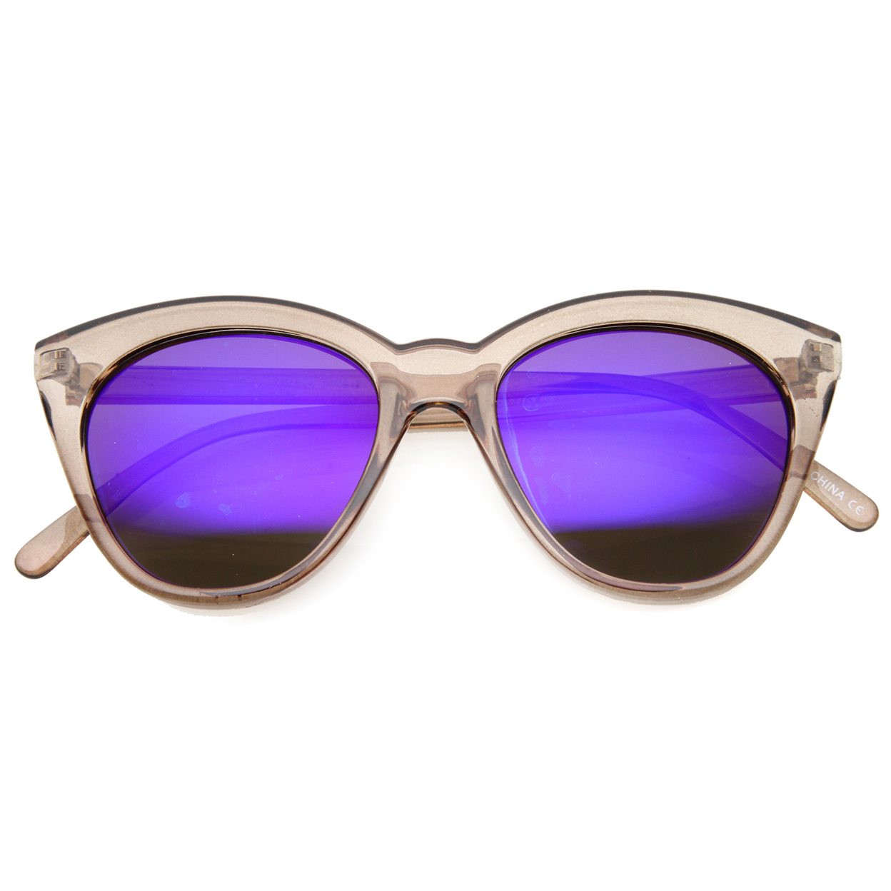 Women's Crystal Translucent Frame Flash Mirror Lens Round Cat Eye Sunglasses 52mm 9839 - Brown / Magenta