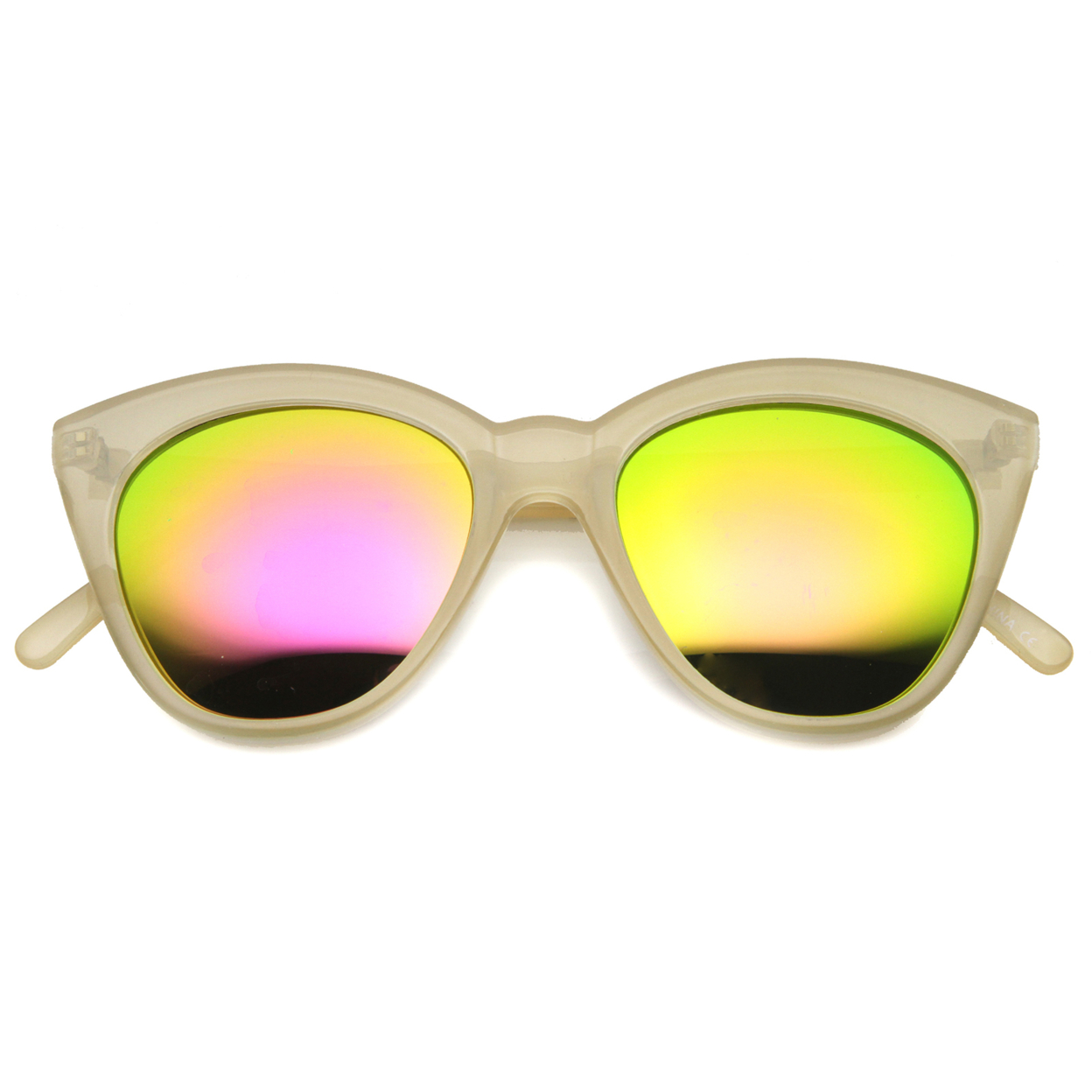 Women's Crystal Translucent Frame Flash Mirror Lens Round Cat Eye Sunglasses 52mm 9839 - Brown / Magenta