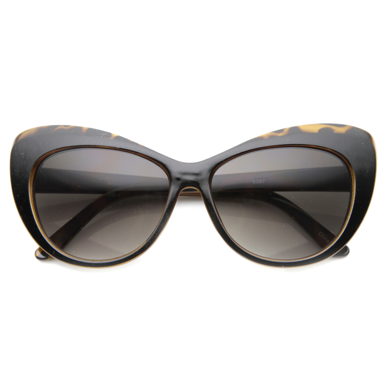 Womens Cat Eye Sunglasses With UV400 Protected Gradient Lens 9858 - Yellow Tortoise-Black / Lavender