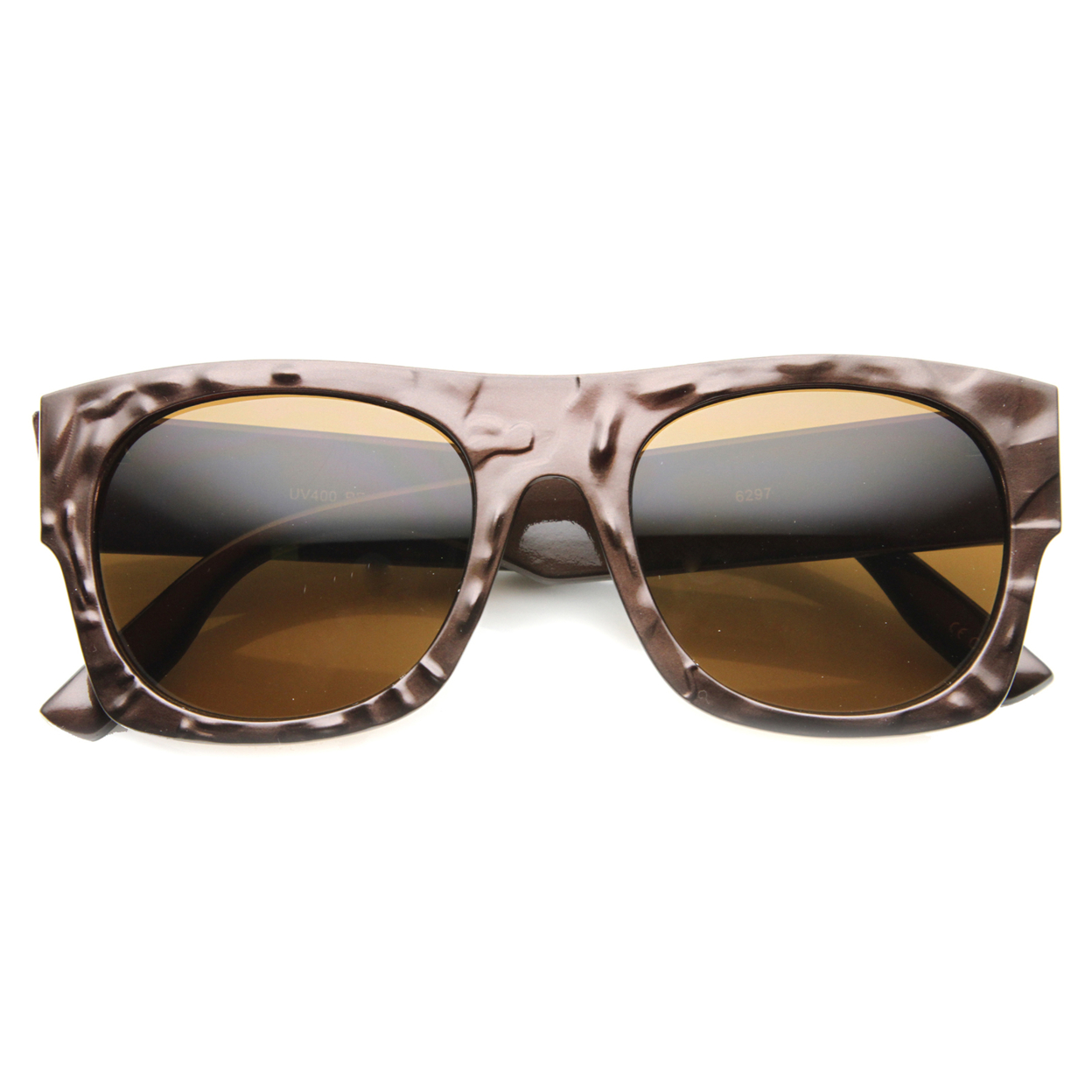 Unisex Rectangular Sunglasses With UV400 Protected Composite Lens 9865 - Shiny Black / Lavender