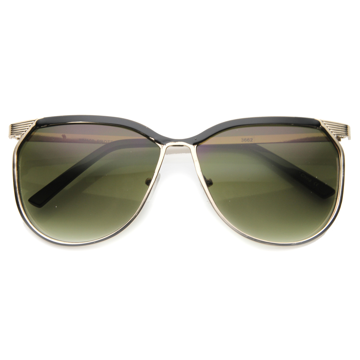Unisex Metal Square Sunglasses With UV400 Protected Gradient Lens 9863 - Black-Gold / Green