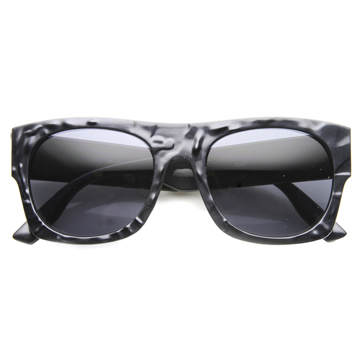 Unisex Rectangular Sunglasses With UV400 Protected Composite Lens 9865 - Shiny Black / Lavender