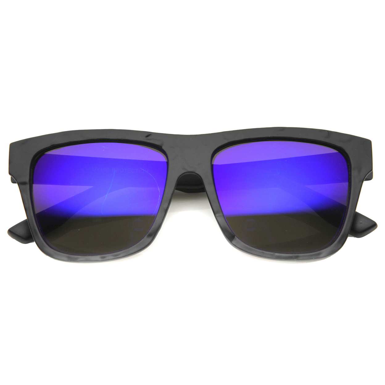 Unisex Horn Rimmed Sunglasses With UV400 Protected Mirrored Lens 9864 - Shiny-Black / Fire