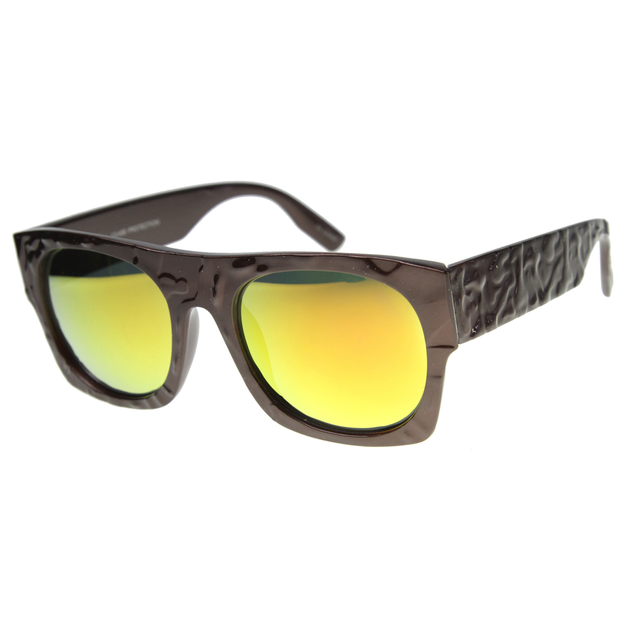 Unisex Rectangular Sunglasses With UV400 Protected Mirrored Lens 9866 - Shiny Black / Fire