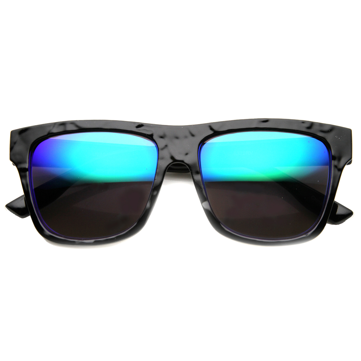 Unisex Horn Rimmed Sunglasses With UV400 Protected Mirrored Lens 9864 - Shiny-Black / Fire