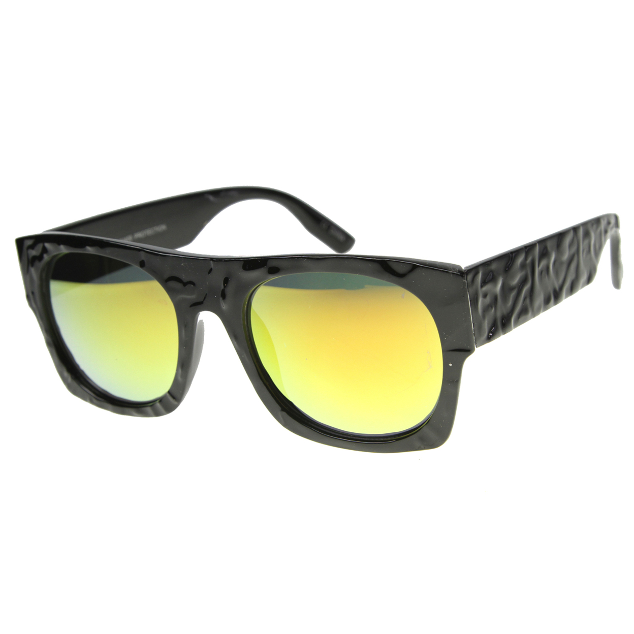 Unisex Rectangular Sunglasses With UV400 Protected Mirrored Lens 9866 - Matte Black / Gold