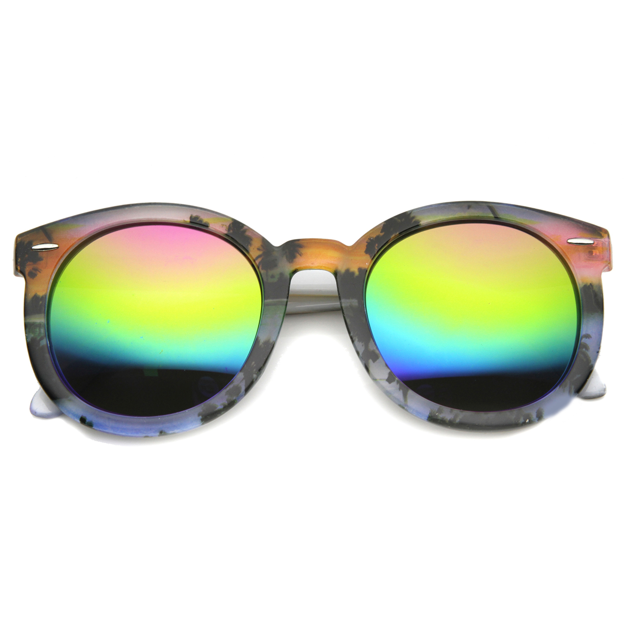 Unisex Oversized Sunglasses With UV400 Protected Mirrored Lens 9878 - Orange-Blue / Pink