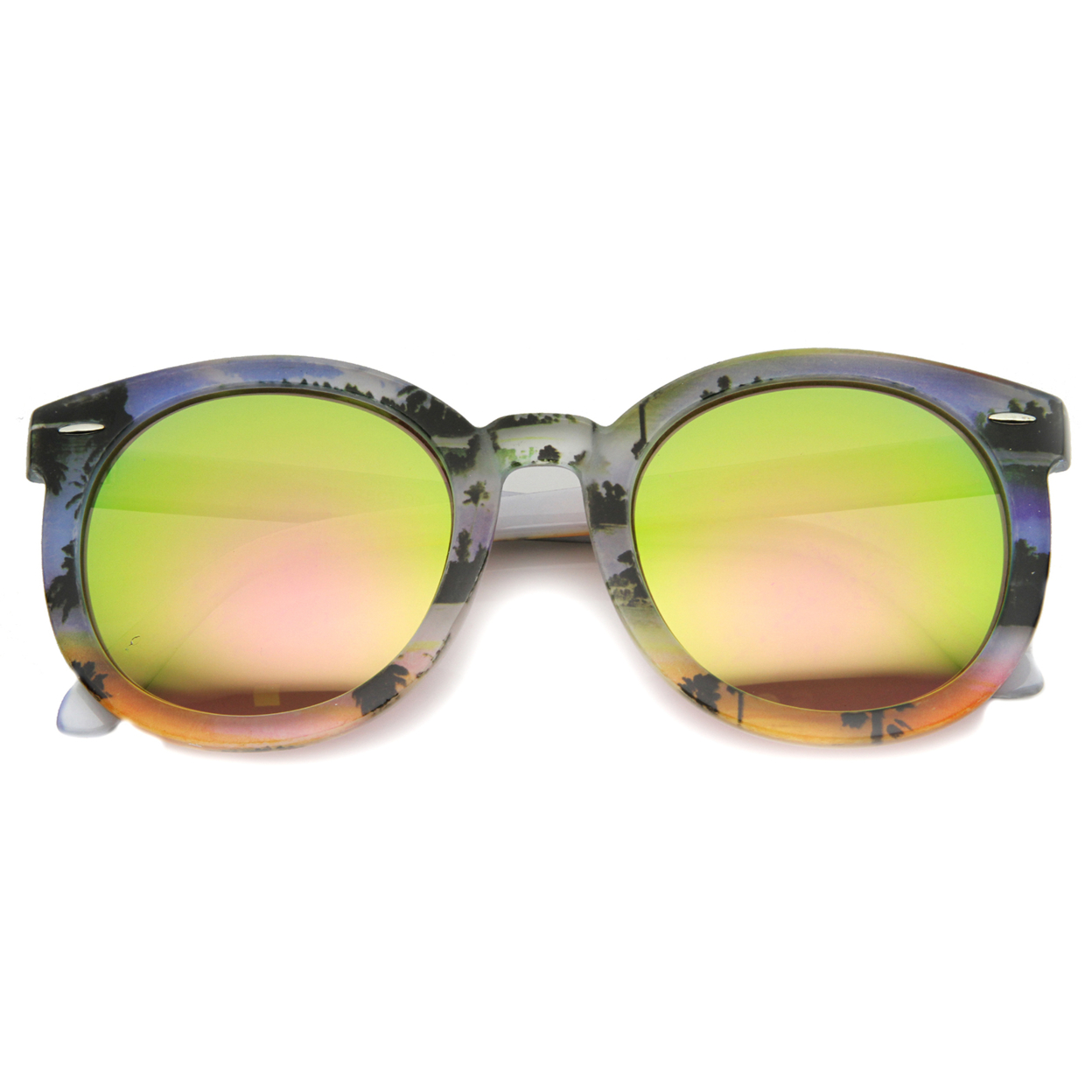 Unisex Oversized Sunglasses With UV400 Protected Mirrored Lens 9878 - Orange-Blue / Pink