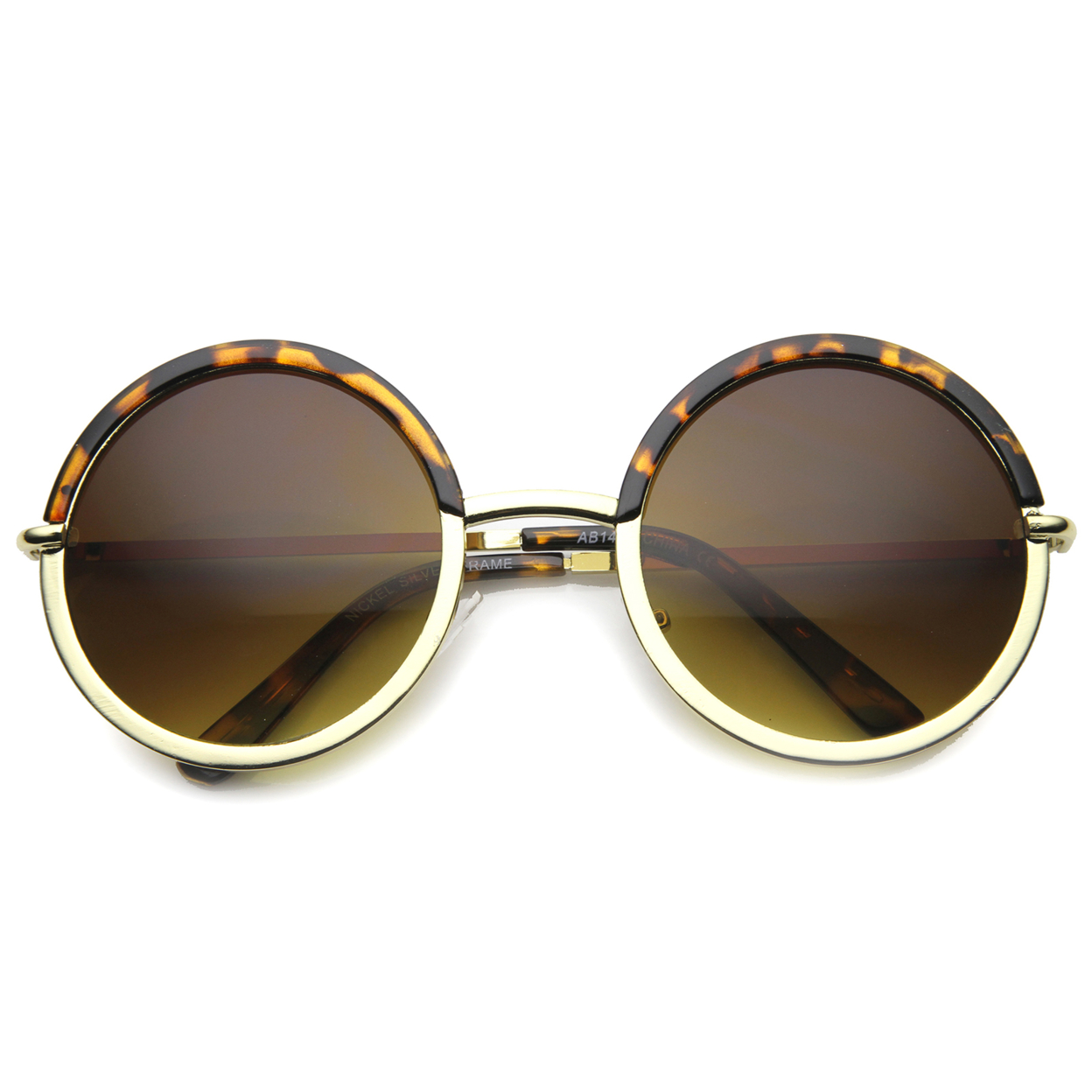 Unisex Metal Round Sunglasses With UV400 Protected Gradient Lens 9895 - Tortoise-Gold / Amber