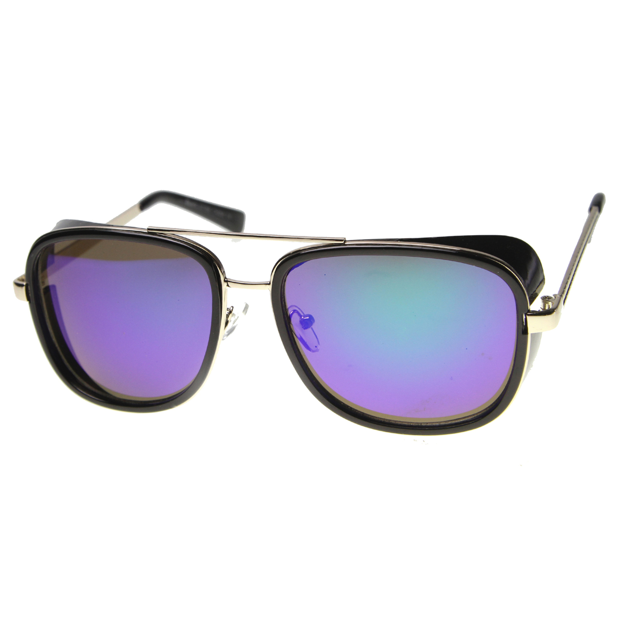 Unisex Aviator Sunglasses With UV400 Protected Mirrored Lens 9896 - Shiny Black-Gold / Midnight