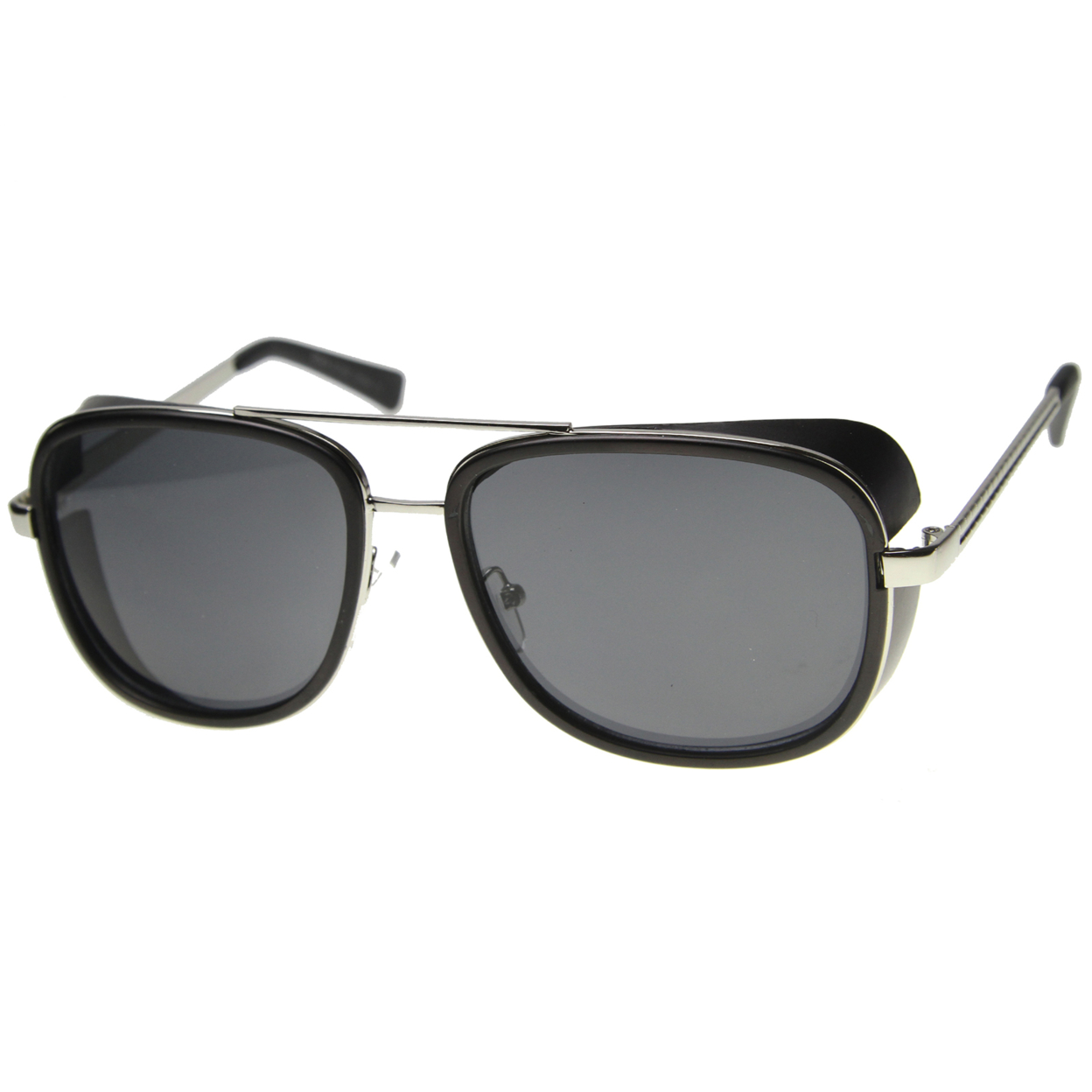 Unisex Aviator Sunglasses With UV400 Protected Mirrored Lens 9896 - Shiny Black-Gold / Smoke