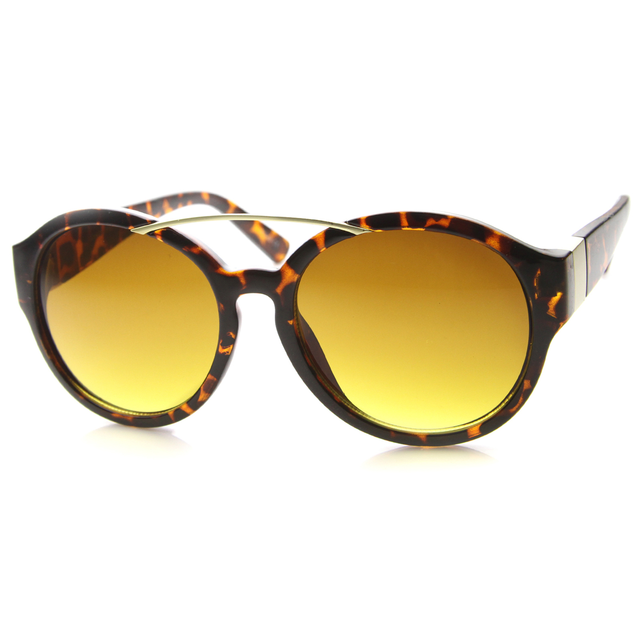 Womens Round Sunglasses With UV400 Protected Composite Lens 9920 - Shiny Tortoise-Gold / Amber