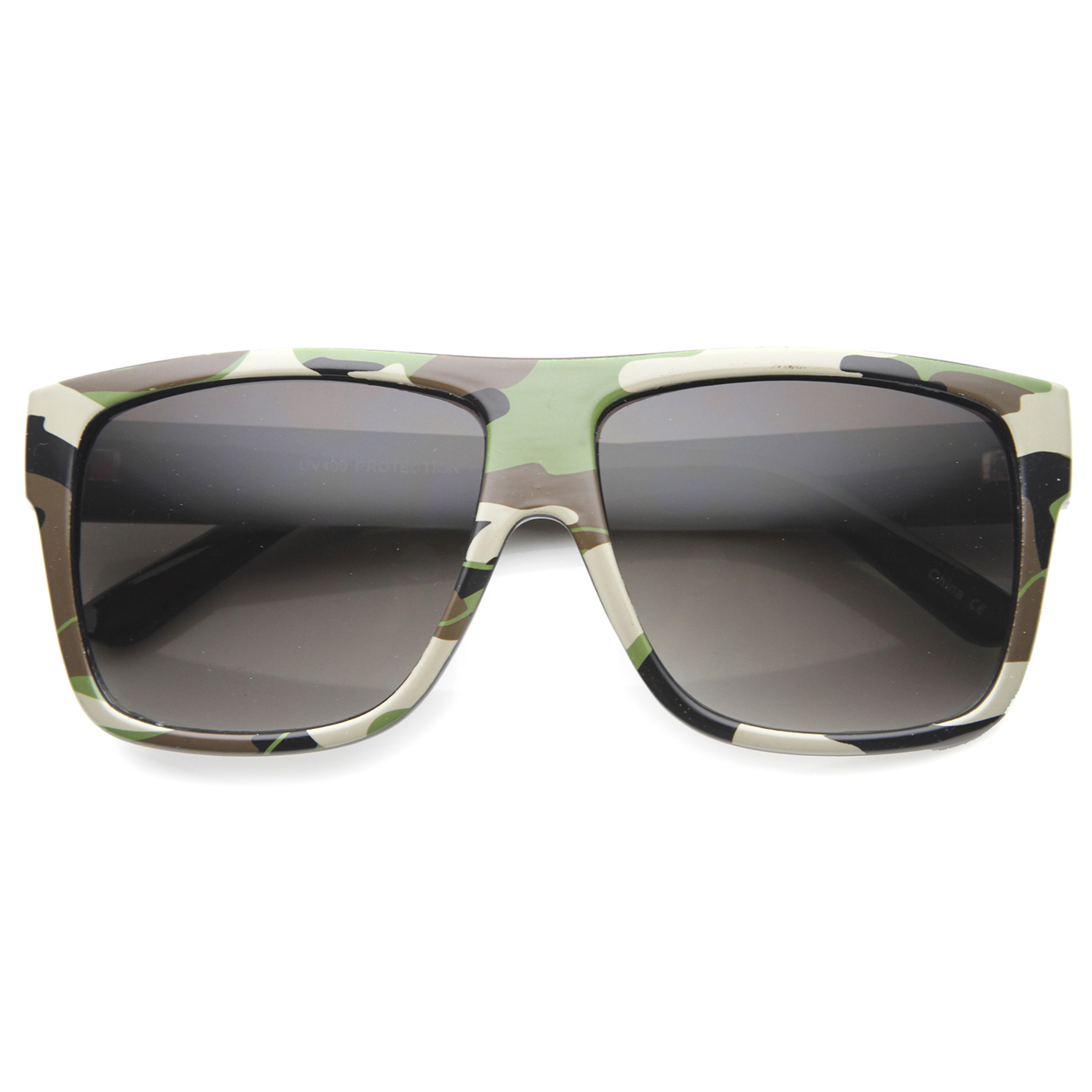 Unisex Rectangular Sunglasses With UV400 Protected Composite Lens 9926 - Neon Green Camouflage / Lavender