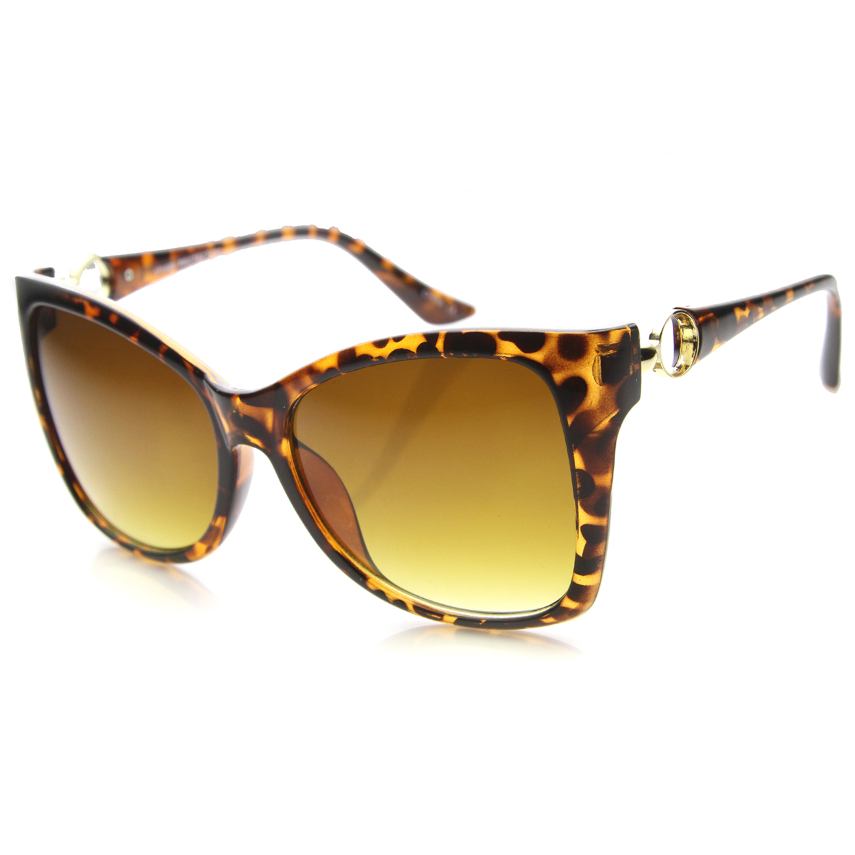 Womens Cat Eye Sunglasses With UV400 Protected Gradient Lens 9938 - Tortoise-Gold / Amber