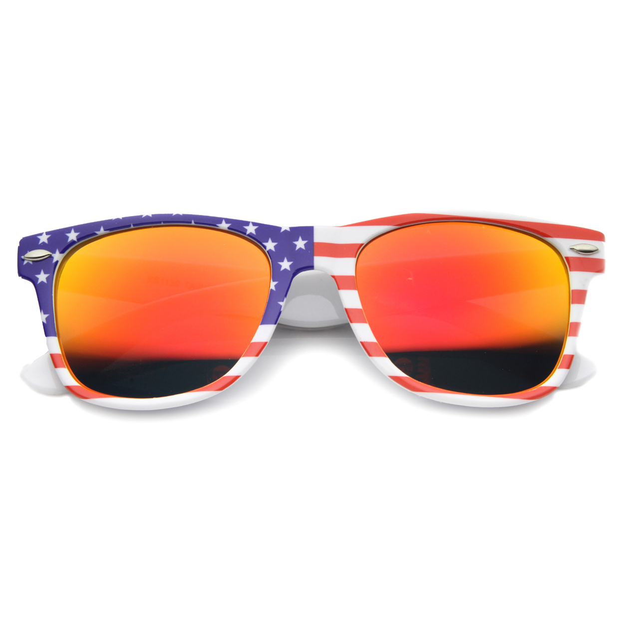 Mens Horn Rimmed Sunglasses With UV400 Protected Mirrored Lens 9960 - American Flag / Fire