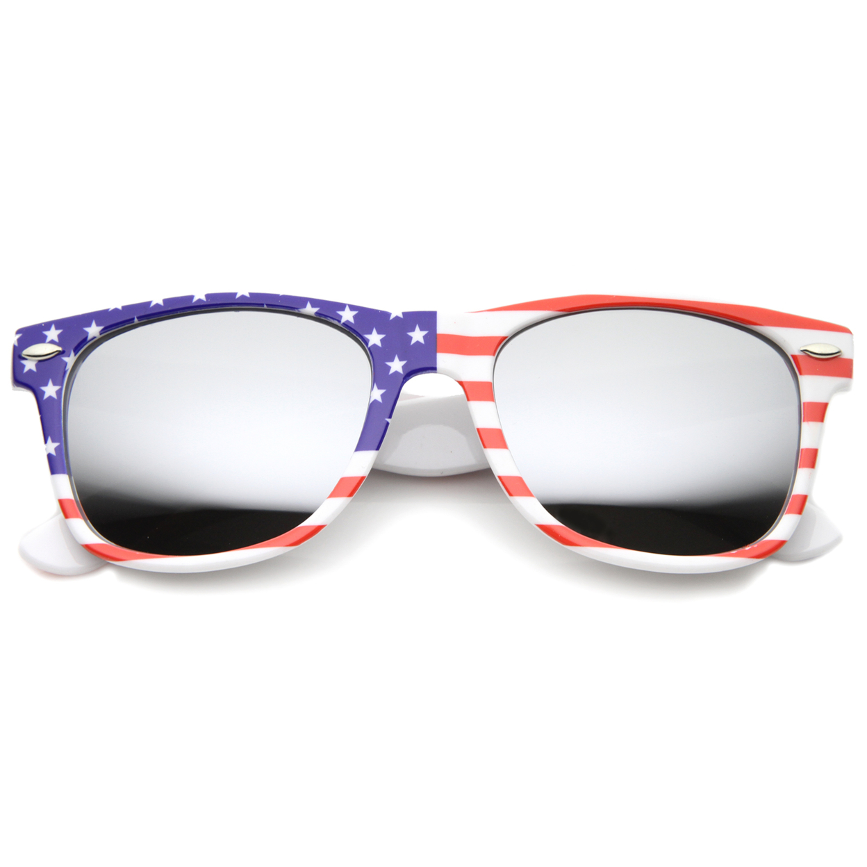 Mens Horn Rimmed Sunglasses With UV400 Protected Mirrored Lens 9960 - American Flag / Fire