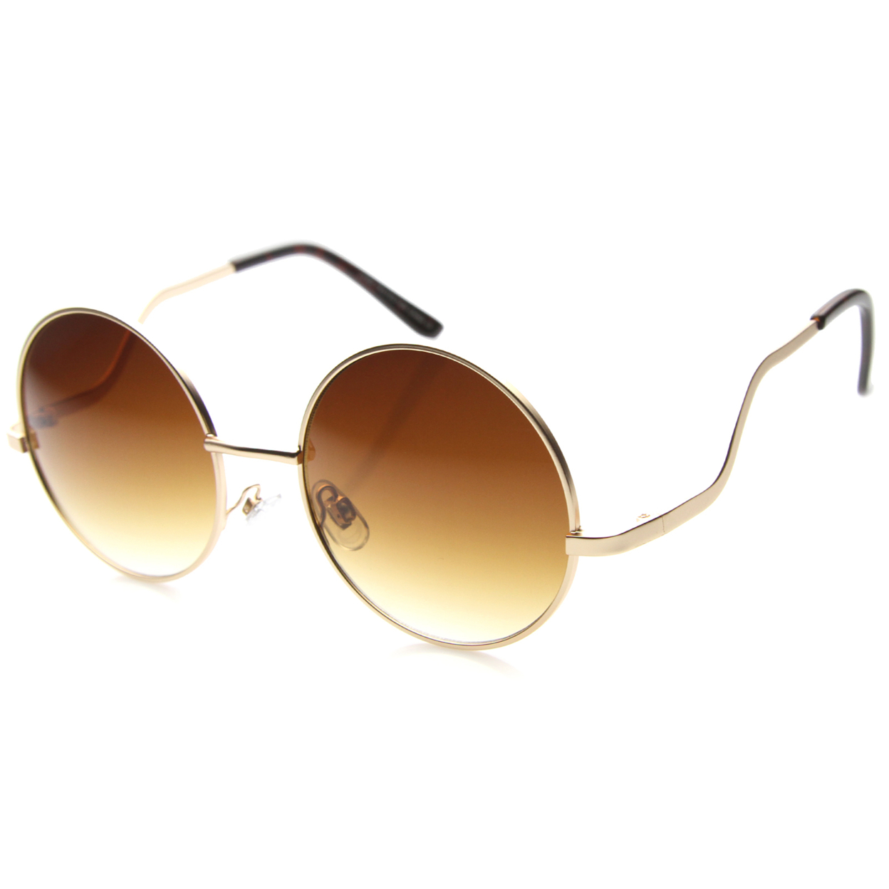 Womens Metal Round Sunglasses With UV400 Protected Gradient Lens 9979 - Gold / Amber