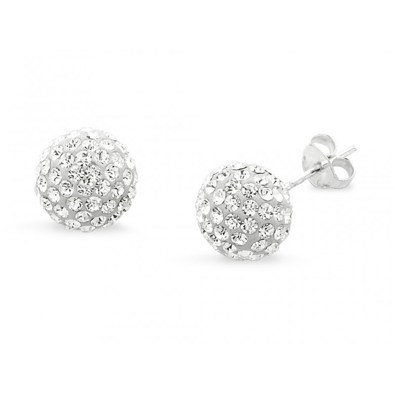 2 CTTW Sterling Silver Crystal Ball Studs