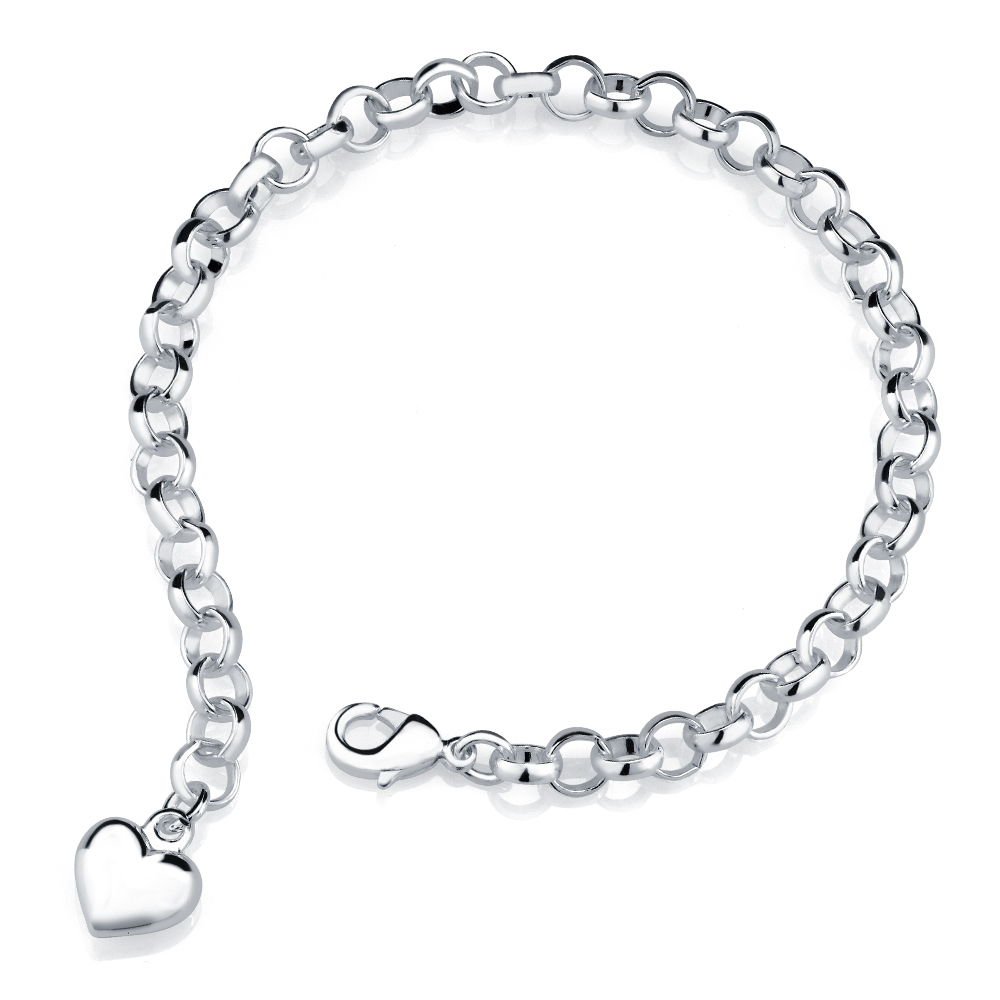 Sterling Silver Finish Inspired Heart Charm Bracelet - White Gold