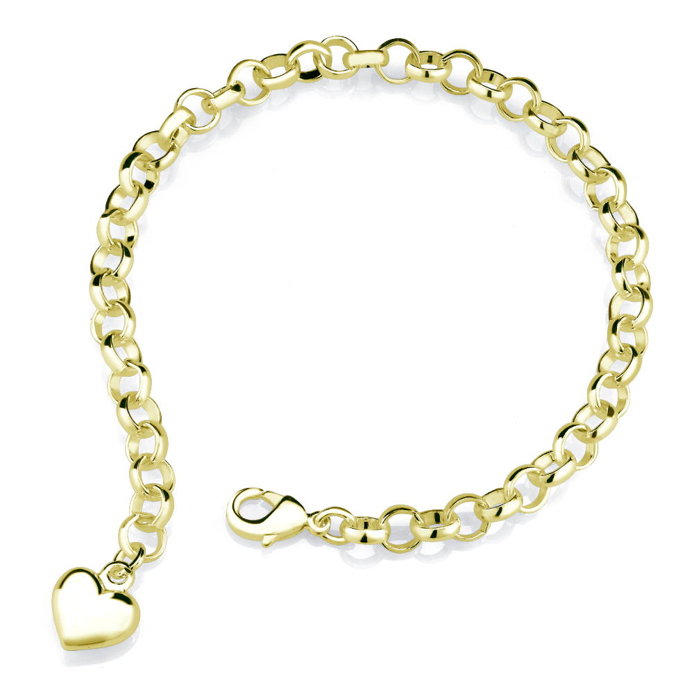 Sterling Silver Finish Inspired Heart Charm Bracelet - Yellow Gold