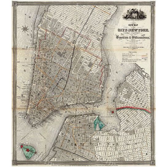 1840 Old Map Of New York City Vintage Manhattan Map Brooklyn Map Historic Map Old Restoration Hardware Style NYC Manhattan Street Wall Map - 35" x