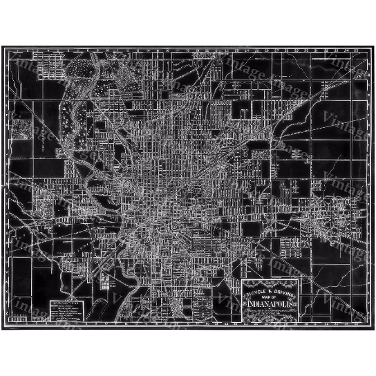 1899 Vintage Historic Indianapolis Map Indiana Bicycle and Driving Map HUGE Black & WhiteRestoration Hardware Blueprint Style wall Map DECOR