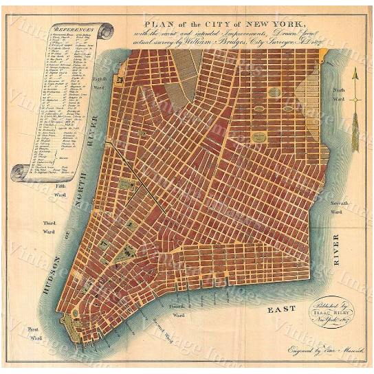 1807 Historic New York City Map Plan Restoration Hardware Style lower Manhattan wall Map Fine Art Print home decor - 35" x 36" inches [$59.00]
