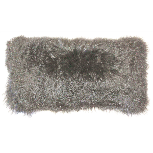 Pillow Decor - Mongolian Sheepskin Gray Rectangular Pillow