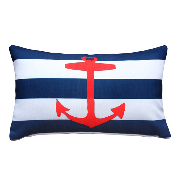 Pillow Decor - Red Anchor Nautical Throw Pillow 12x19
