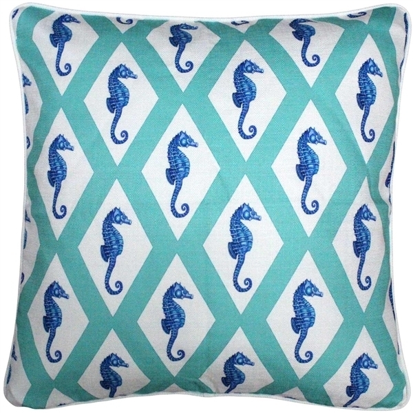 Pillow Decor - Capri Turquoise Argyle Seahorse Throw Pillow 20x20