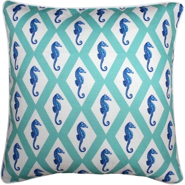 Pillow Decor - Capri Turquoise Argyle Seahorse Throw Pillow 26x26