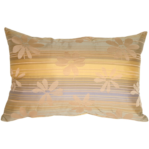Pillow Decor - Beige Floral On Stripes Rectangular Decorative Pillow