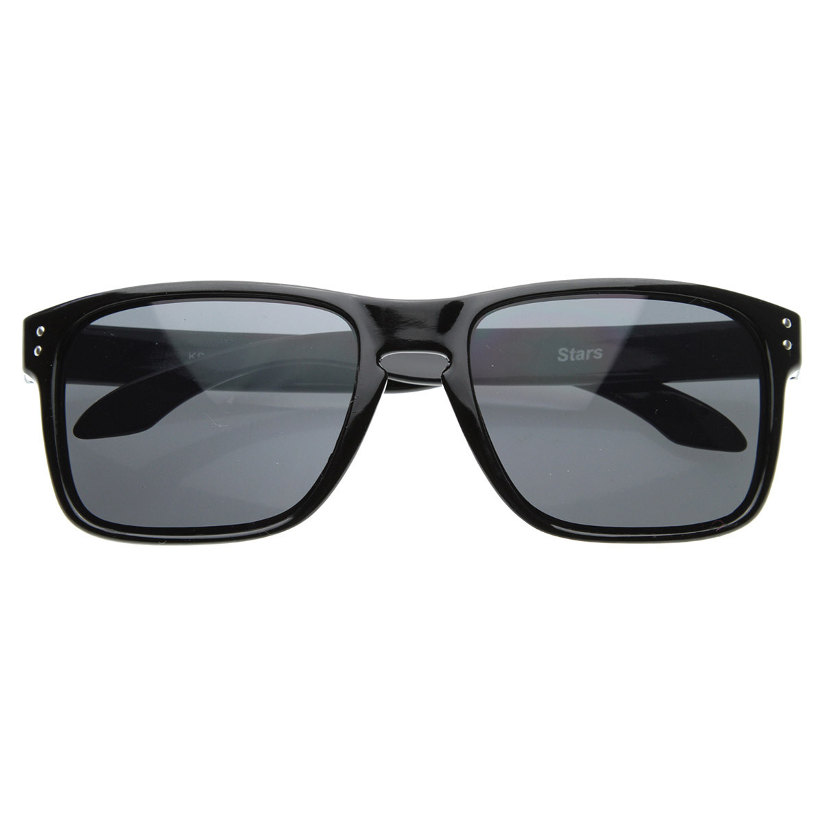 Designer Inspired Active Lifestyle Square Sunglasses With Keyhole Nose Bridge - Shiny Black
