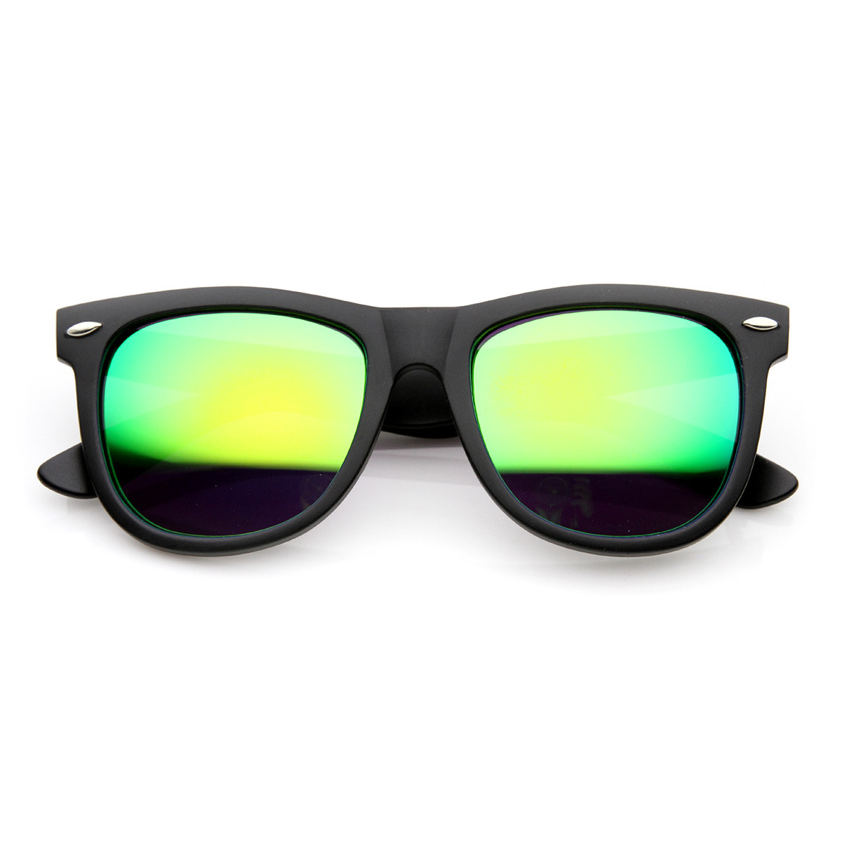 Oversized Horn Rimmed Sunglasses With Metal Rivets - Black Green