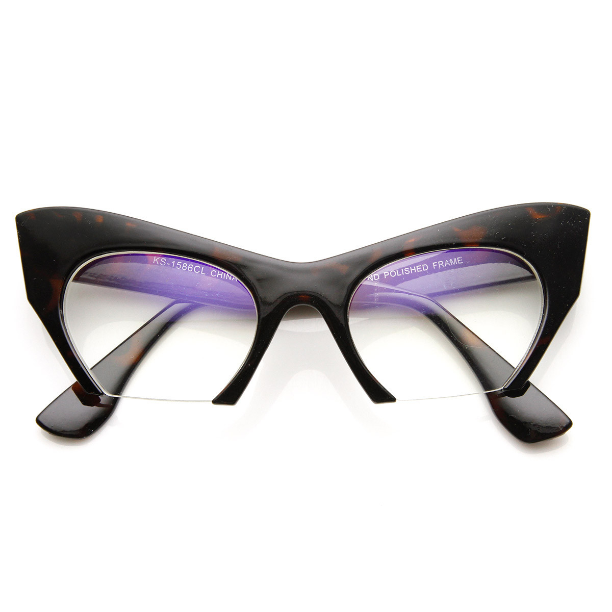 Women's High Fashion Semi-Rimless Clear Lens Cat Eye Glasses - Black
