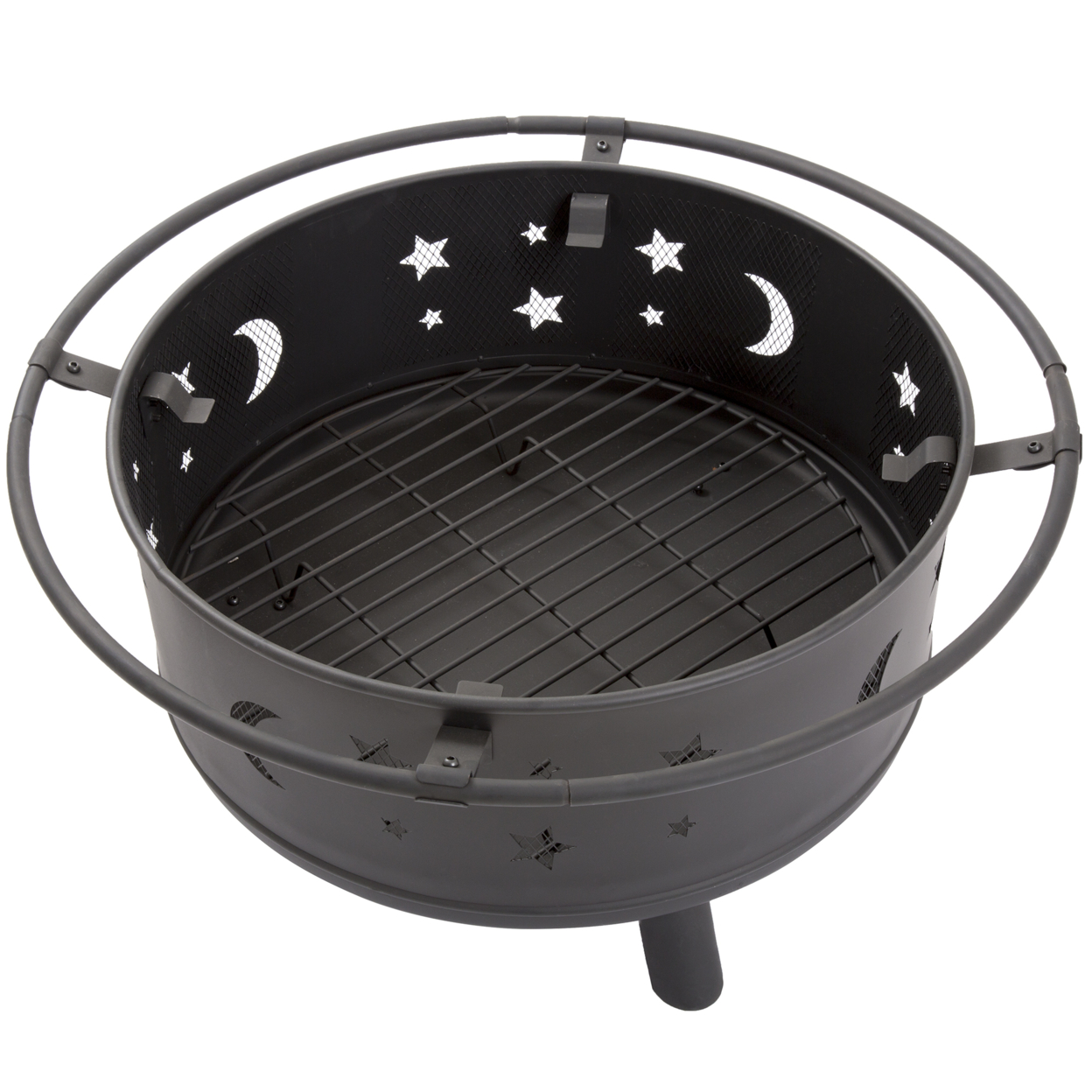 Pure Garden 30 Inch Round Star And Moon Fire Pit With Cover - Black