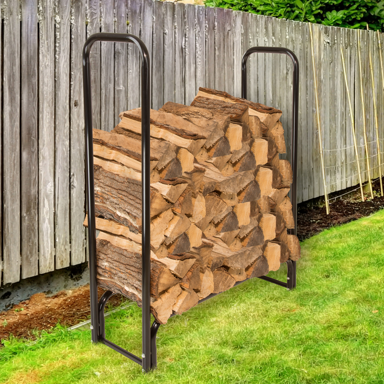 4 Foot Firewood Log Rack Metal Tubing Outdoor Wood Storage