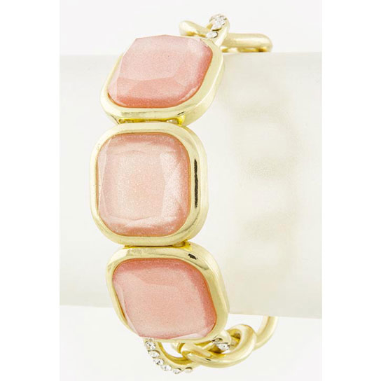 SQUARE Faceted Jeweled Link Bracelet - Pink
