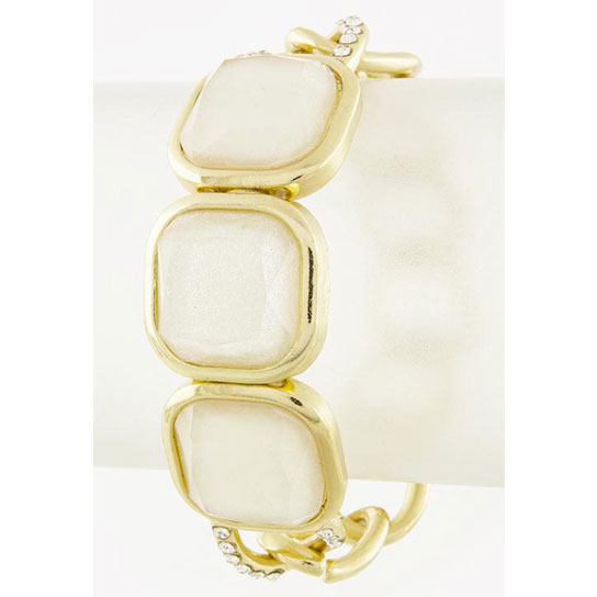 SQUARE Faceted Jeweled Link Bracelet - Ivory