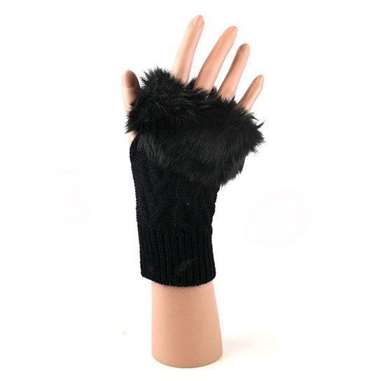 Fingerless Cable Knit Gloves - Black
